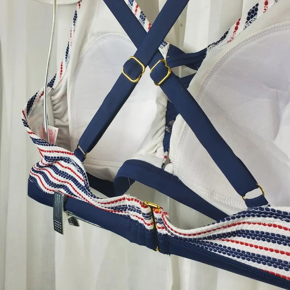 Xhilaration Red, White Blue Criss Cross Swim Top Size 26W, NWT